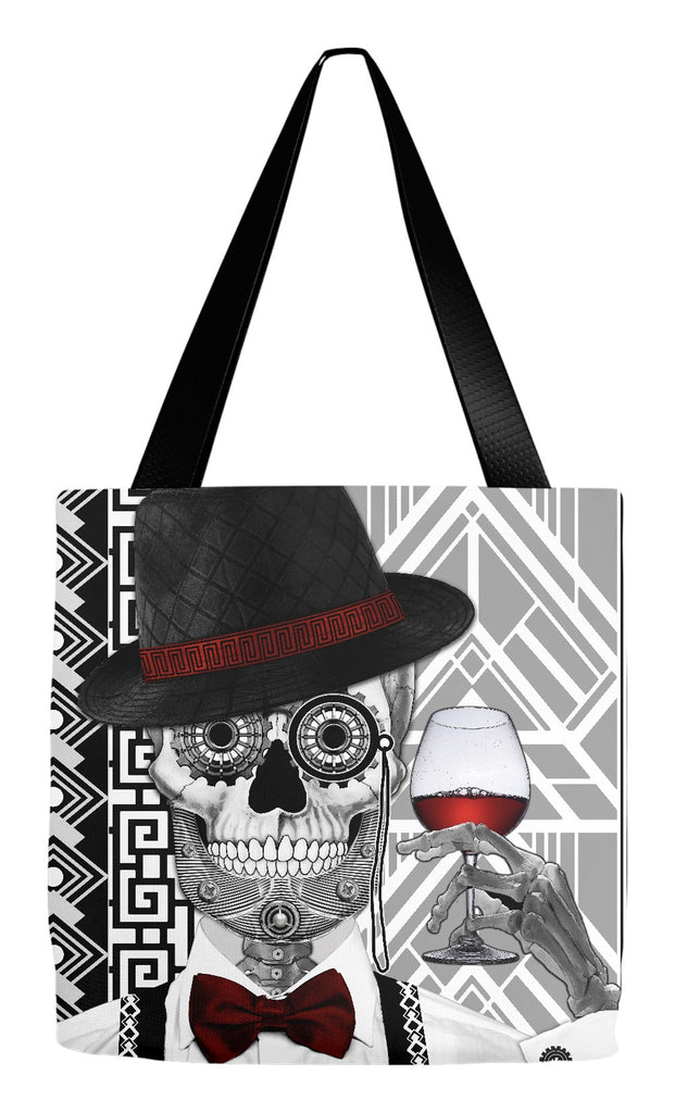 1920s Black and White Sugar Skull Tote Bag - Mr JD Vanderbone - Tote Bag - Fusion Idol Arts - New Mexico Artist Christopher Beikmann