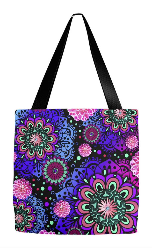 Paisley Pink, Blue and Purple Modern Floral Tote Bag - Frilly Floratopia - Tote Bag - Fusion Idol Arts - New Mexico Artist Christopher Beikmann