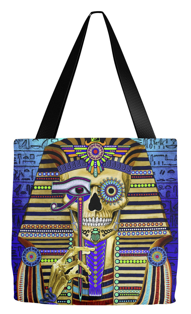 Egyptian Sugar Skull Tote Bag - Day of the Dead - Funky Bone Pharaoh - Tote Bag - Fusion Idol Arts - New Mexico Artist Christopher Beikmann