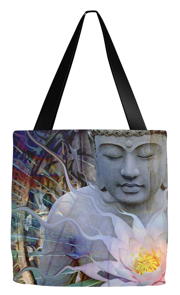 Buddha and Lotus Flower Tote Bag - Living Radiance - Tote Bag - Fusion Idol Arts - New Mexico Artist Christopher Beikmann