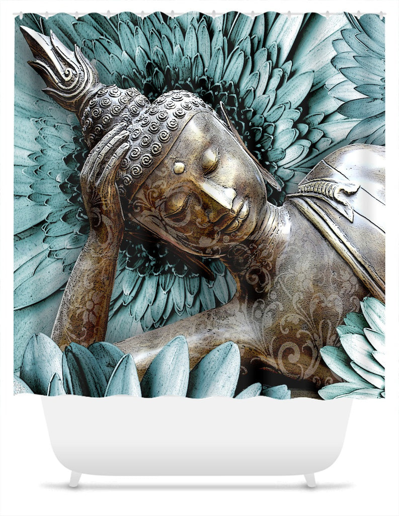 Reclining Floral Buddha Shower Curtain - Mind Bloom - Shower Curtain - Fusion Idol Arts - New Mexico Artist Christopher Beikmann