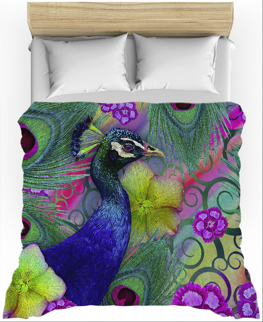 Colorful Peacock Floral Duvet Cover - Nemali Dreams - Duvet Cover - Fusion Idol Arts - New Mexico Artist Christopher Beikmann