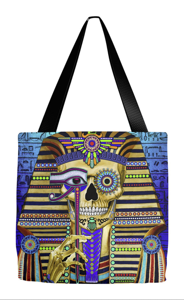 Egyptian Sugar Skull Tote Bag - Day of the Dead - Funky Bone Pharaoh - Tote Bag - Fusion Idol Arts - New Mexico Artist Christopher Beikmann