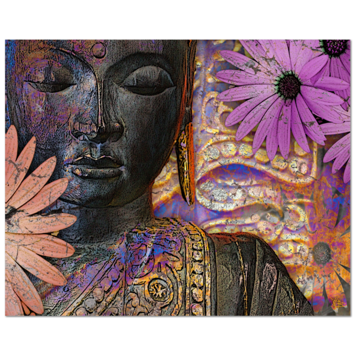 Purple and Orange Floral Buddha Art Canvas - Jewels of Wisdom - Premium Canvas Gallery Wrap - Fusion Idol Arts - New Mexico Artist Christopher Beikmann