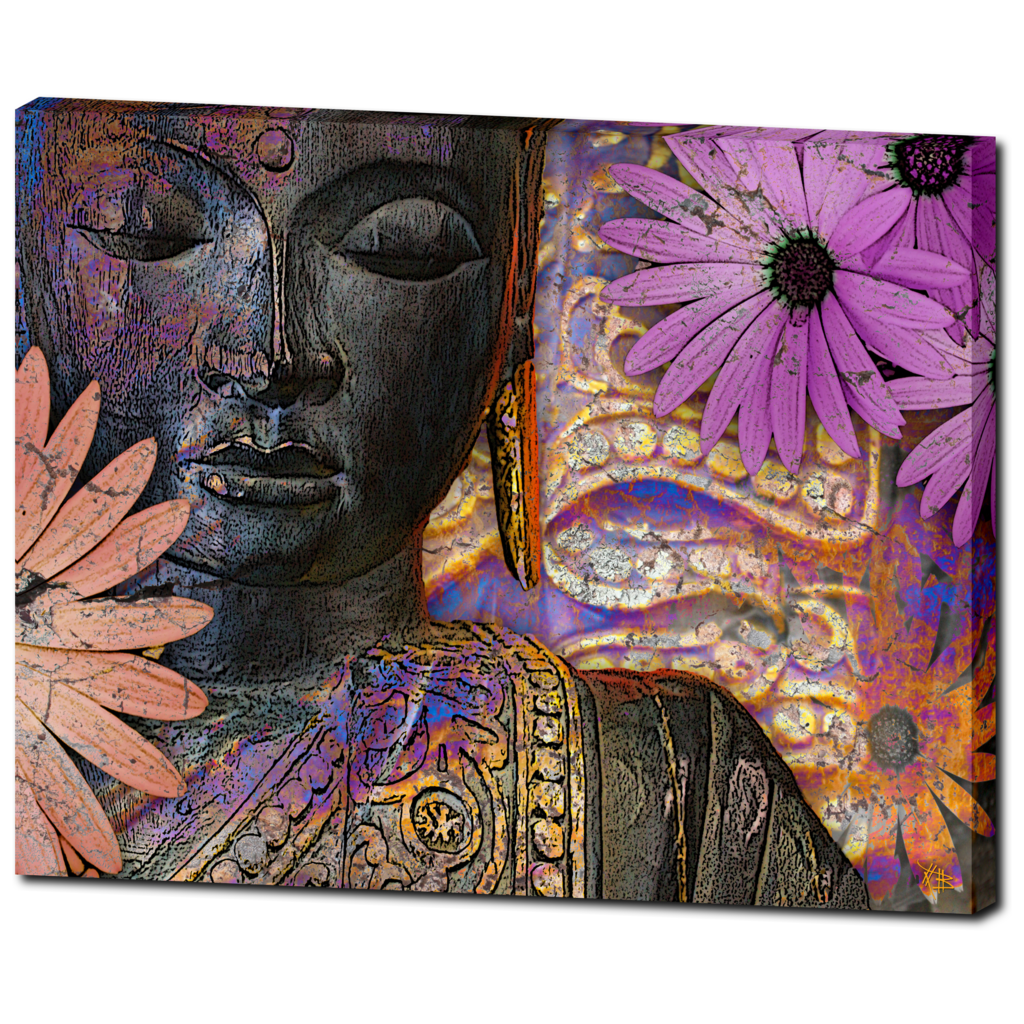 Purple and Orange Floral Buddha Art Canvas - Jewels of Wisdom - Premium Canvas Gallery Wrap - Fusion Idol Arts - New Mexico Artist Christopher Beikmann