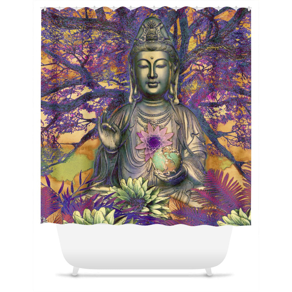 Healing Nature - Kwan Yin Buddhist Goddess Shower Curtain -  - Fusion Idol Arts - New Mexico Artist Christopher Beikmann