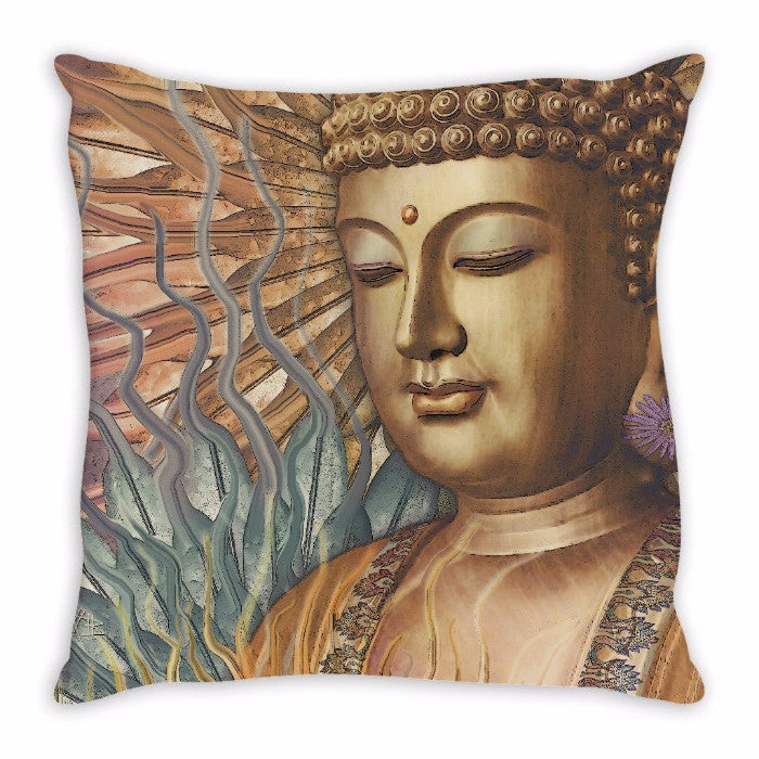Buddha Throw Pillow - Orange, Teal and Lavender - Proliferation of Peace - Throw Pillow - Fusion Idol Arts - New Mexico Artist Christopher Beikmann