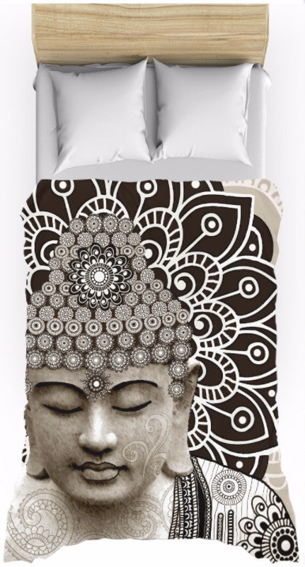 Tan and Brown Paisley Buddha Duvet Cover - Meditation Mehdni - Duvet Cover - Fusion Idol Arts - New Mexico Artist Christopher Beikmann