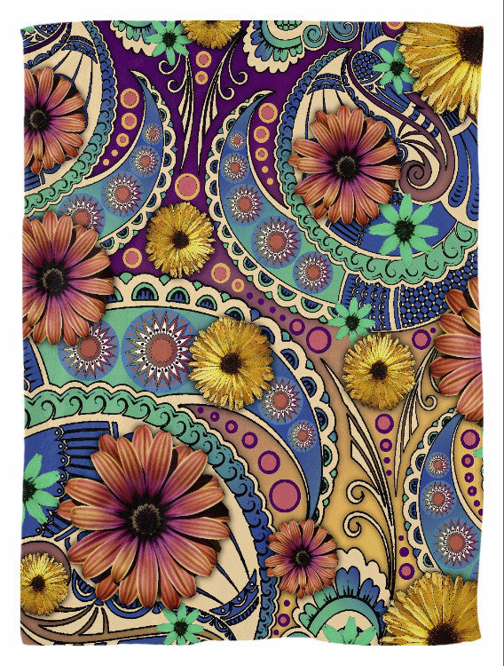 Colorful Daisy Floral Paisley Fleece Blanket - Petals and Paisley - Fleece Blanket - Fusion Idol Arts - New Mexico Artist Christopher Beikmann