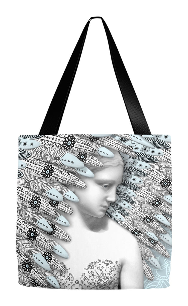 Paisley Blue and Gray Angel Art Tote Bag - Angel of Winter - Tote Bag - Fusion Idol Arts - New Mexico Artist Christopher Beikmann