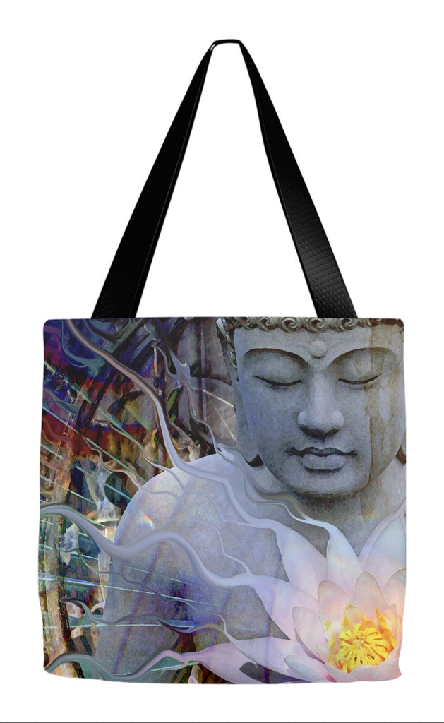 Buddha and Lotus Flower Tote Bag - Living Radiance - Tote Bag - Fusion Idol Arts - New Mexico Artist Christopher Beikmann