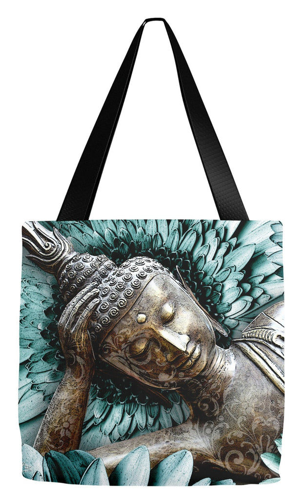 Blue and Brown Floral Buddha Tote Bag - Mind Bloom - Tote Bag - Fusion Idol Arts - New Mexico Artist Christopher Beikmann