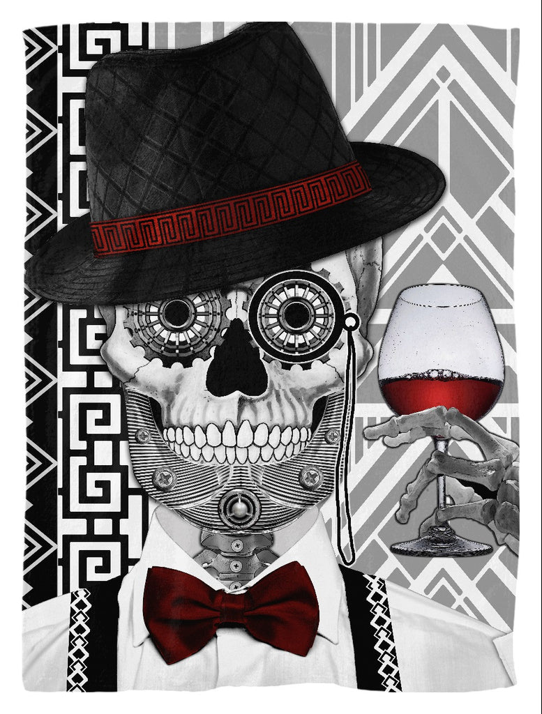 1920's Black and White Sugar Skull - Mr JD Vanderbone - Fleece Blanket - Fusion Idol Arts - New Mexico Artist Christopher Beikmann