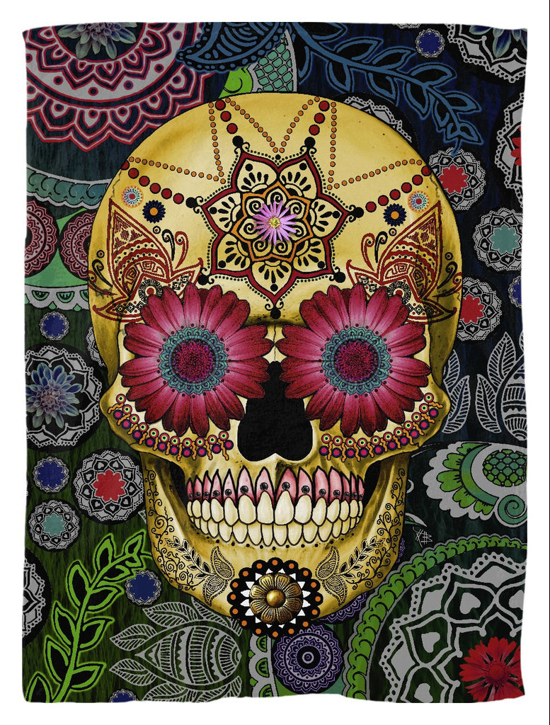 Colorful Dia De Los Muertos Fleece Blanket - Sugar Skull Paisley Garden - Fleece Blanket - Fusion Idol Arts - New Mexico Artist Christopher Beikmann