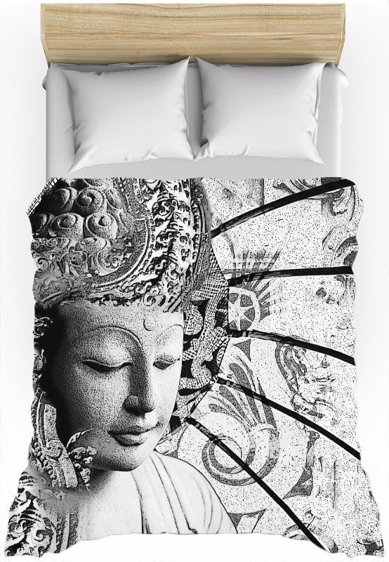 Black and White Buddha Zen Duvet Cover - Bliss of Being - Duvet Cover - Fusion Idol Arts - New Mexico Artist Christopher Beikmann