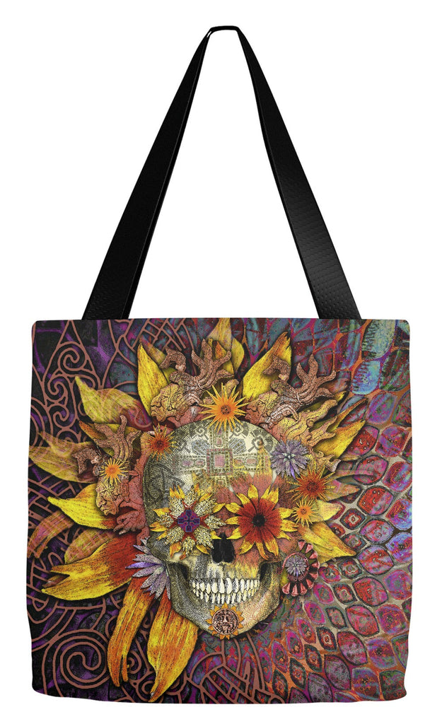 Sugar Skull Day of the Dead Tote Bag - Origins Botaniskull - Tote Bag - Fusion Idol Arts - New Mexico Artist Christopher Beikmann