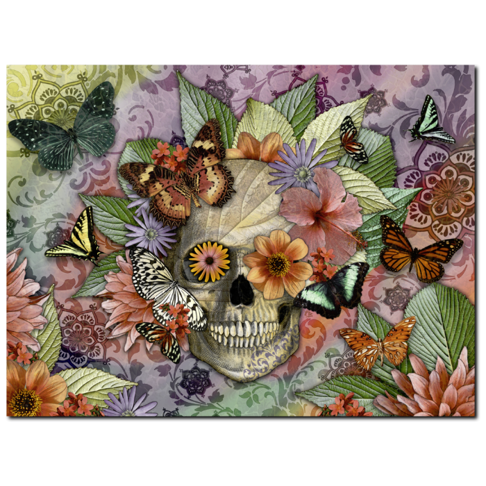 Butterfly Floral Skull - Canvas Print- Solid Surface - Sugar Skull Art - Butterfly Botaniskull - Premium Canvas Gallery Wrap - Fusion Idol Arts - New Mexico Artist Christopher Beikmann