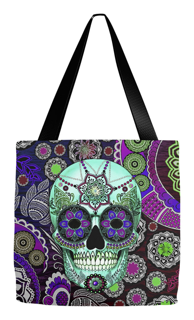 Purple Paisley Dia De Los Muertos Tote Bag - Sugar Skull Sombrero Night - Tote Bag - Fusion Idol Arts - New Mexico Artist Christopher Beikmann