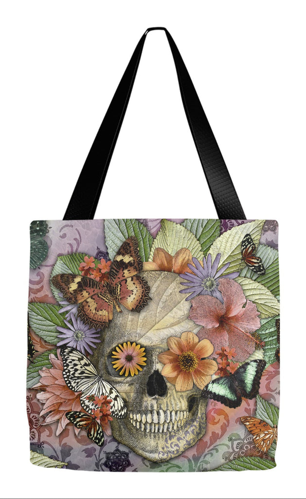 Butterfly Sugar Skull Floral Tote Bag - Butterfly Botaniskull - Tote Bag - Fusion Idol Arts - New Mexico Artist Christopher Beikmann