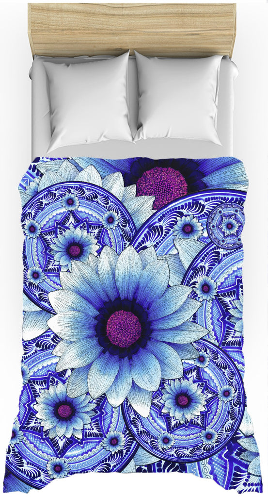 Blue and Purple Floral Duvet Cover - Talavera Alejandra - Duvet Cover - Fusion Idol Arts - New Mexico Artist Christopher Beikmann