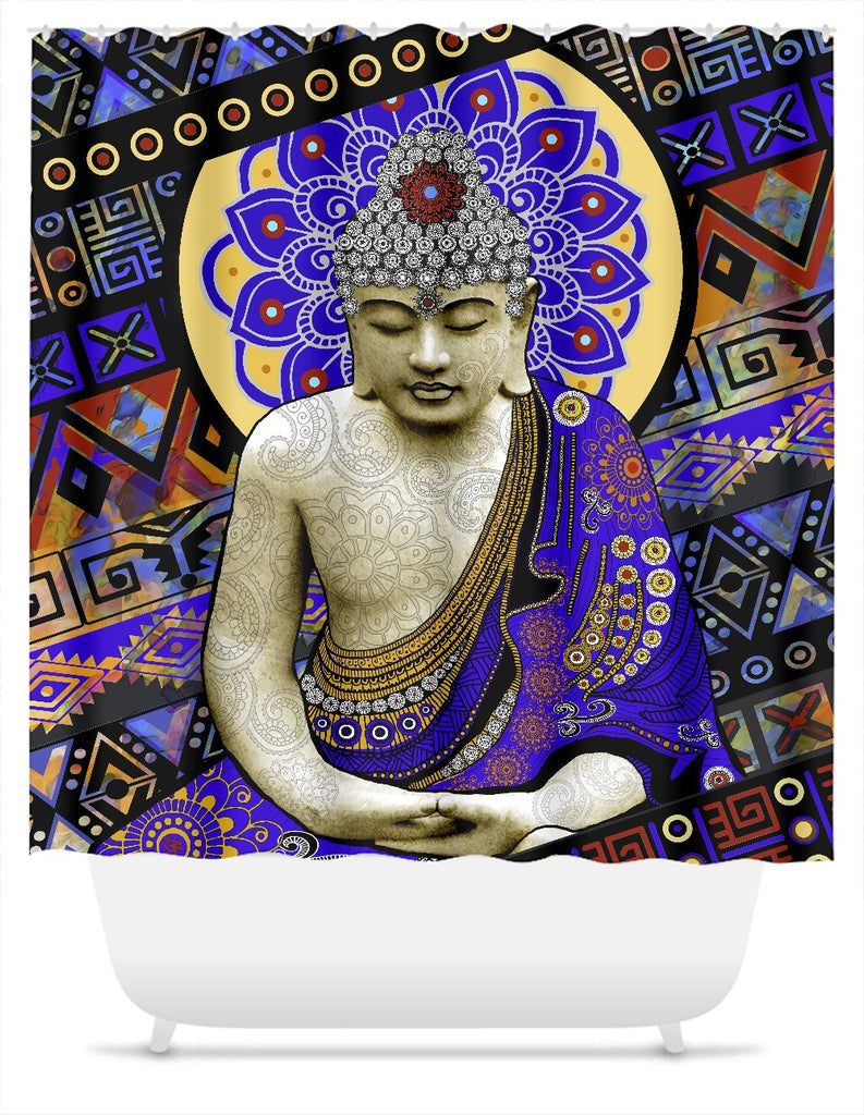 Colorful Buddha Shower Curtain - Rhythm of My Mind - Shower Curtain - Fusion Idol Arts - New Mexico Artist Christopher Beikmann