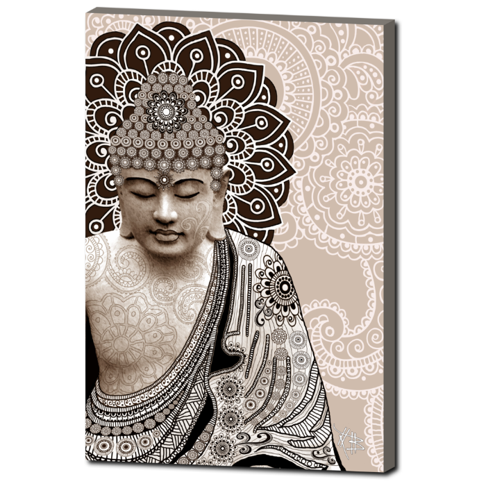 Tan Paisley Buddha - Square Canvas Art Print for Zen Decor