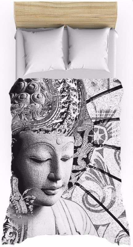 Black and White Buddha Zen Duvet Cover - Bliss of Being - Duvet Cover - Fusion Idol Arts - New Mexico Artist Christopher Beikmann
