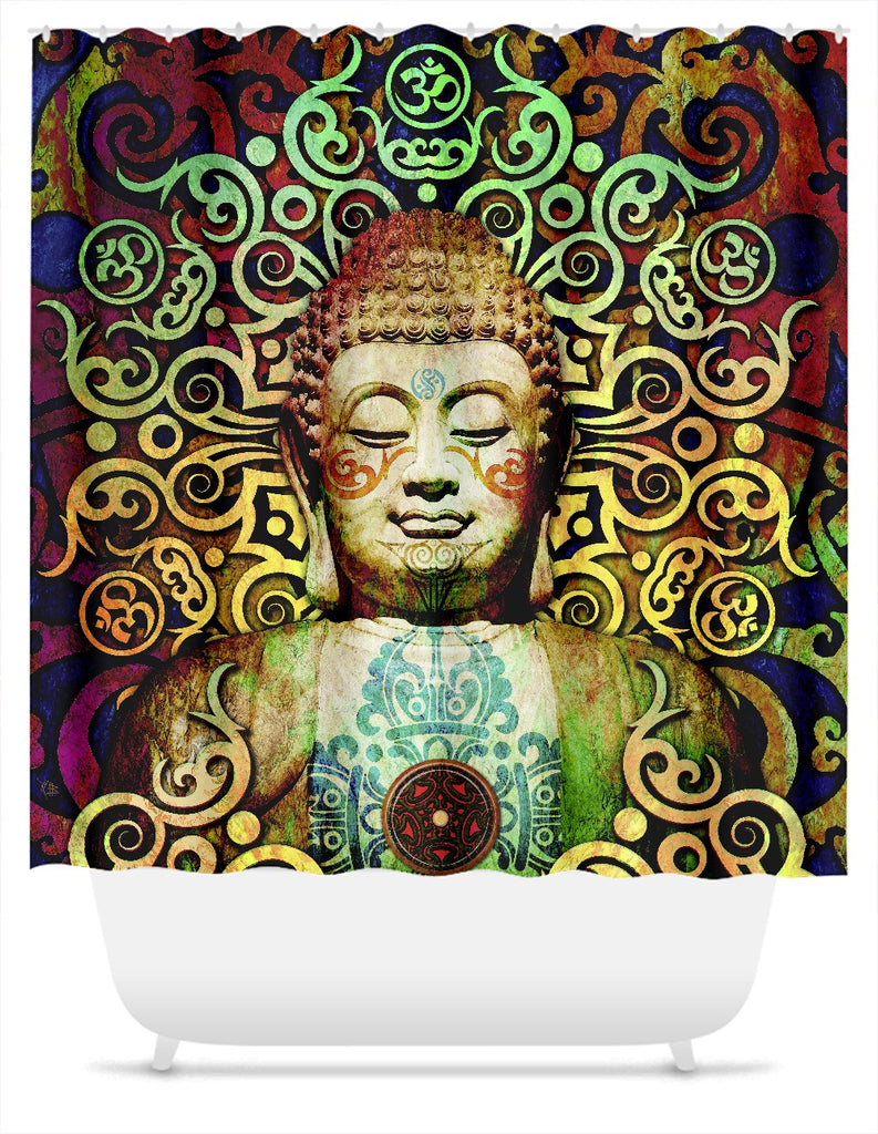 Tribal Buddha Shower Curtain - Heart of Transcendence - Shower Curtain - Fusion Idol Arts - New Mexico Artist Christopher Beikmann