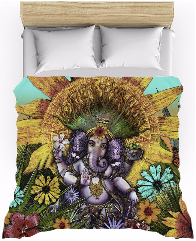 Floral Hindu - Mayan Ganesh Duvet Cover - Ganesha Maya - Duvet Cover - Fusion Idol Arts - New Mexico Artist Christopher Beikmann