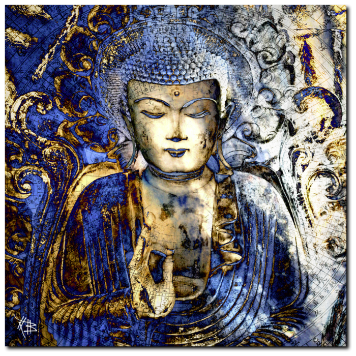 Blue and Brown Buddha Art Canvas - Inner Guidance - Premium Canvas Gallery Wrap - Fusion Idol Arts - New Mexico Artist Christopher Beikmann