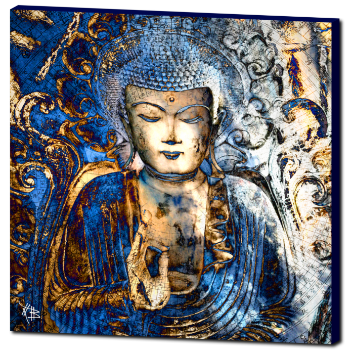 Blue and Brown Buddha Art Canvas - Inner Guidance - Premium Canvas Gallery Wrap - Fusion Idol Arts - New Mexico Artist Christopher Beikmann