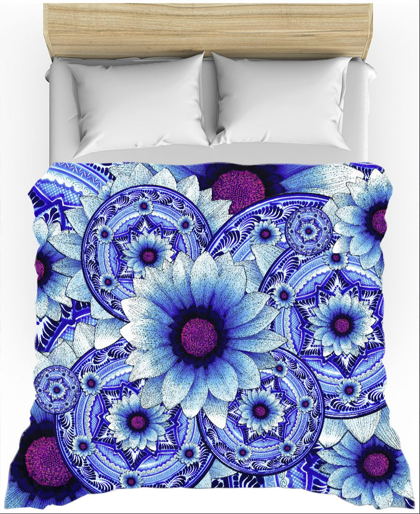 Blue and Purple Floral Duvet Cover - Talavera Alejandra - Duvet Cover - Fusion Idol Arts - New Mexico Artist Christopher Beikmann