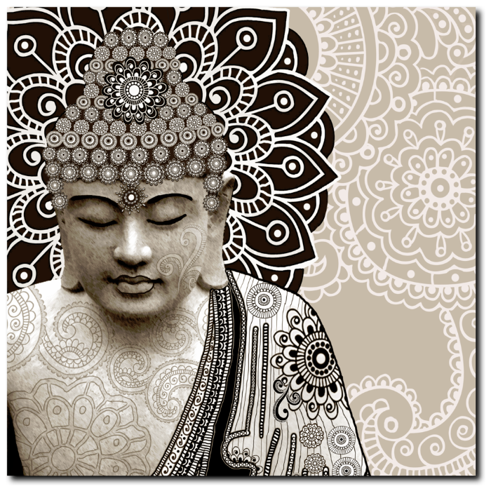 Tan Paisley Buddha - Square Canvas Art Print for Zen Decor - Meditation Mehndi - Premium Canvas Gallery Wrap - Fusion Idol Arts - New Mexico Artist Christopher Beikmann