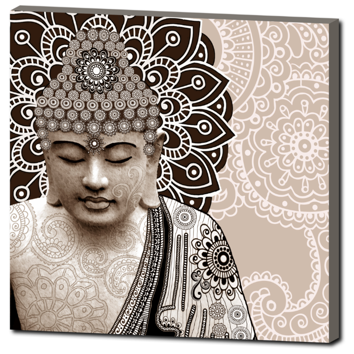 Tan Paisley Buddha - Square Canvas Art Print for Zen Decor - Meditation Mehndi - Premium Canvas Gallery Wrap - Fusion Idol Arts - New Mexico Artist Christopher Beikmann