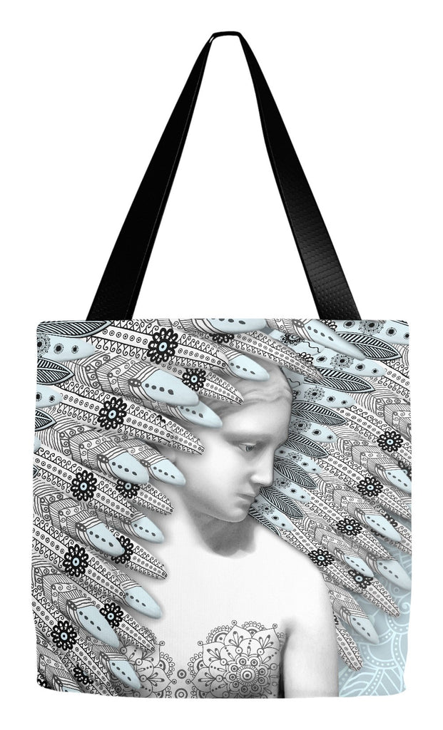 Paisley Blue and Gray Angel Art Tote Bag - Angel of Winter - Tote Bag - Fusion Idol Arts - New Mexico Artist Christopher Beikmann