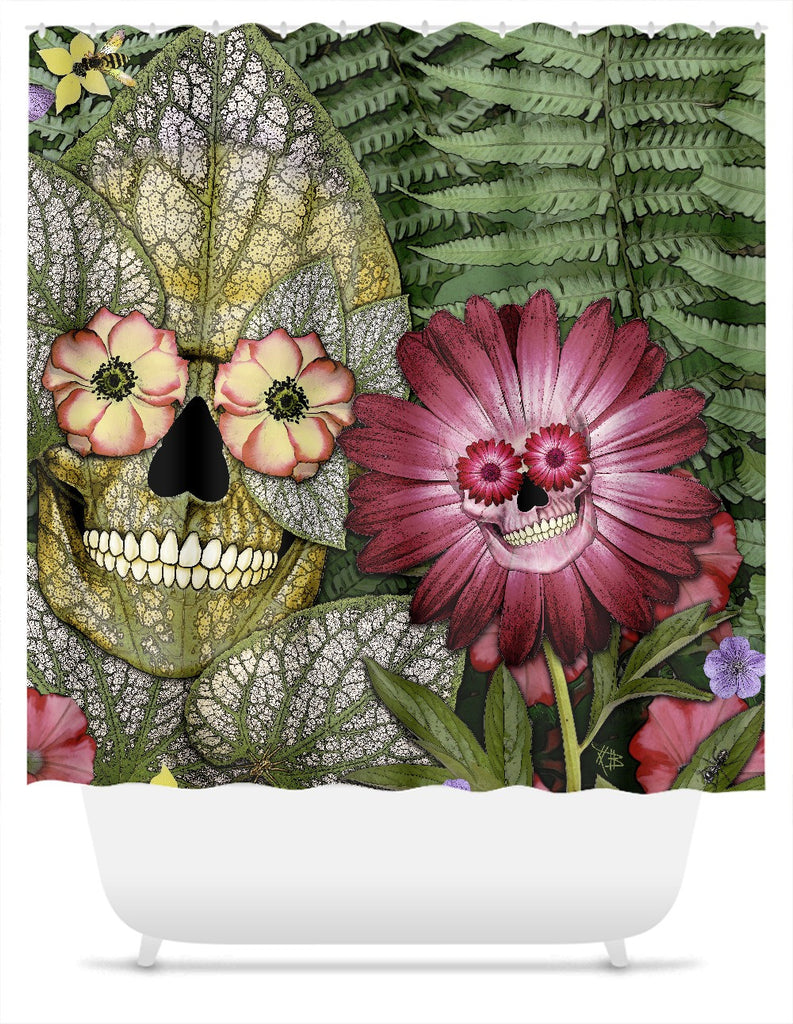 Born Again Floral Skull Shower Curtain - Shower Curtain - Fusion Idol Arts - New Mexico Artist Christopher Beikmann