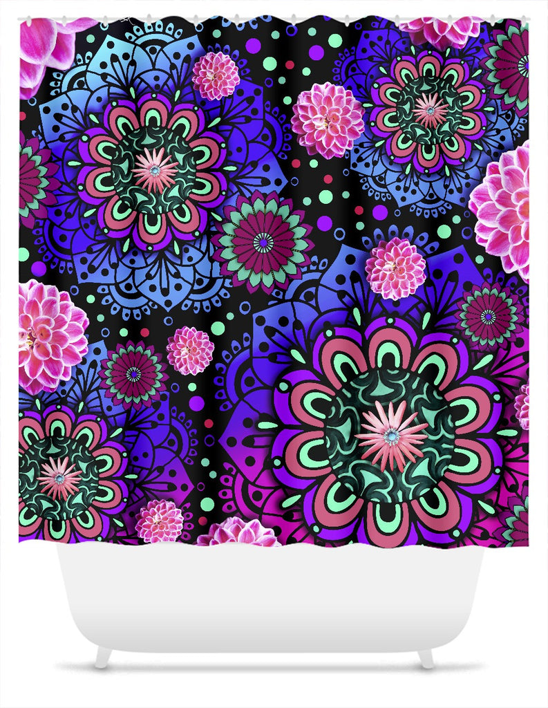 Pink and Purple Paisley Floral Shower Curtain - Frilly Floratopia - Shower Curtain - Fusion Idol Arts - New Mexico Artist Christopher Beikmann