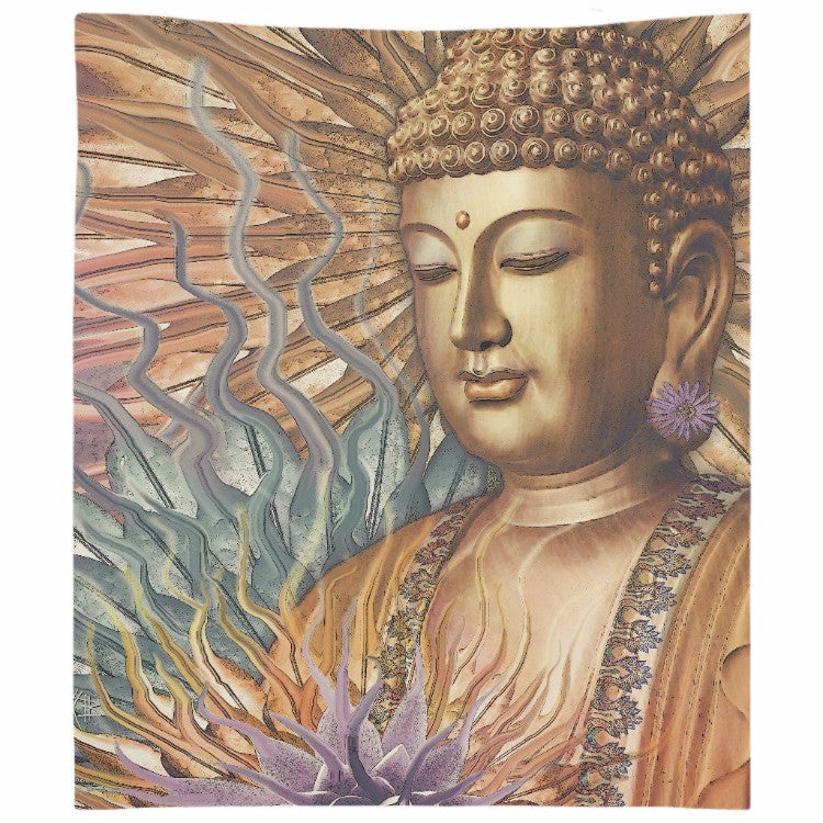 Buddha Tapestry - Orange, Teal and Lavender Buddhist Wall Hanging - Proliferation of Peace - Tapestry - Fusion Idol Arts - New Mexico Artist Christopher Beikmann