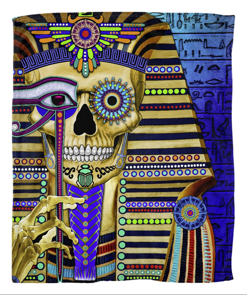 Egyptian Day of the Dead Fleece Blanket - Funky Bone Pharaoh - Fleece Blanket - Fusion Idol Arts - New Mexico Artist Christopher Beikmann