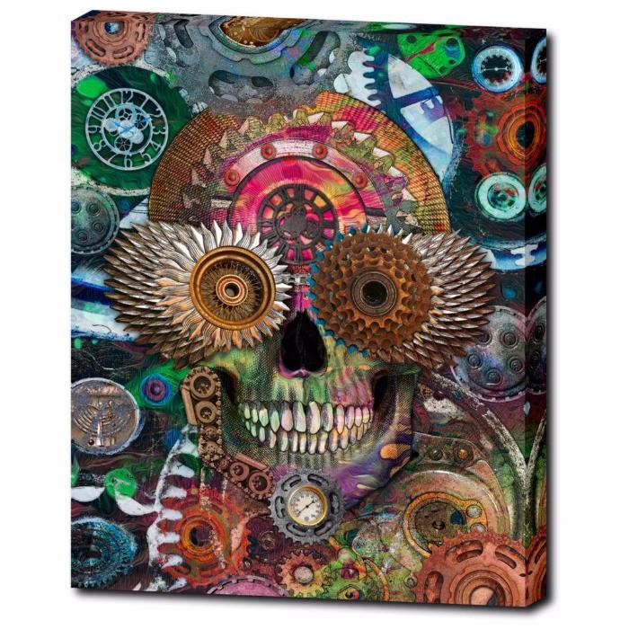 Steampunk Mechaniskull - Coggler's Sugar Skull Art Canvas Print - Premium Canvas Gallery Wrap - Fusion Idol Arts - New Mexico Artist Christopher Beikmann