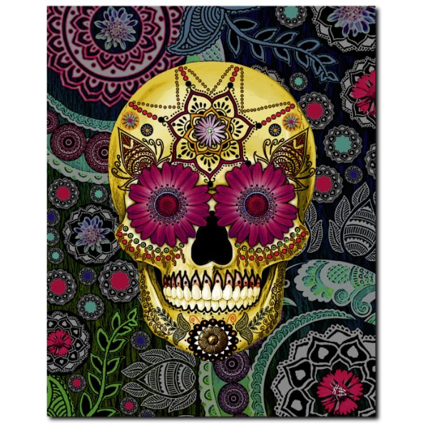 Colorful Paisley Sugar Skull - Art Canvas Print- Solid Surface with Fully Finished Back and UV Coating - Sugar Skull Paisley Garden - Premium Canvas Gallery Wrap - Fusion Idol Arts - New Mexico Artist Christopher Beikmann