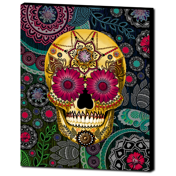 Colorful Paisley Sugar Skull - Art Canvas Print- Solid Surface with Fully Finished Back and UV Coating - Sugar Skull Paisley Garden - Premium Canvas Gallery Wrap - Fusion Idol Arts - New Mexico Artist Christopher Beikmann