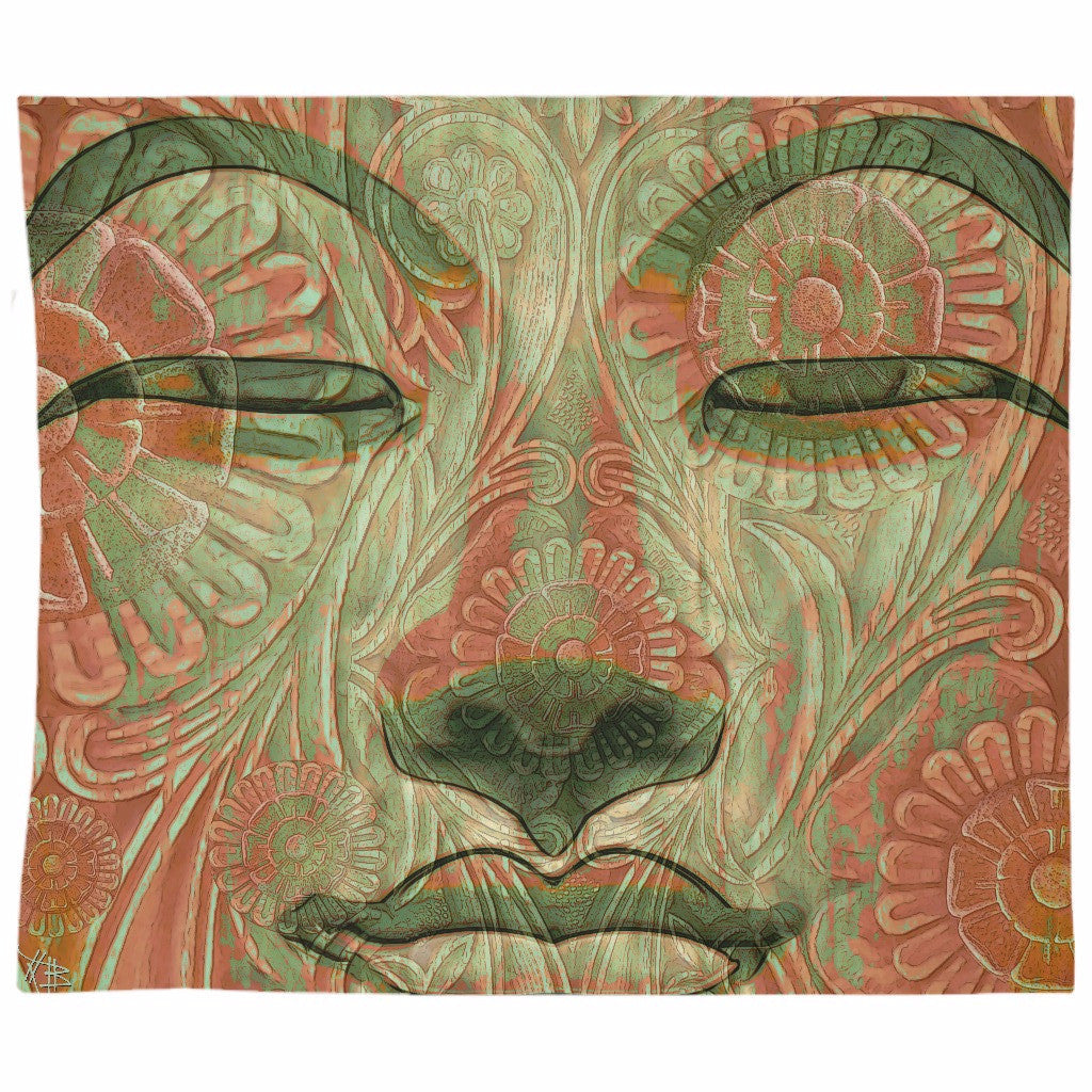 Green and Orange Buddha Face Tapesty - Manifestation of Mind - Tapestry - Fusion Idol Arts - New Mexico Artist Christopher Beikmann