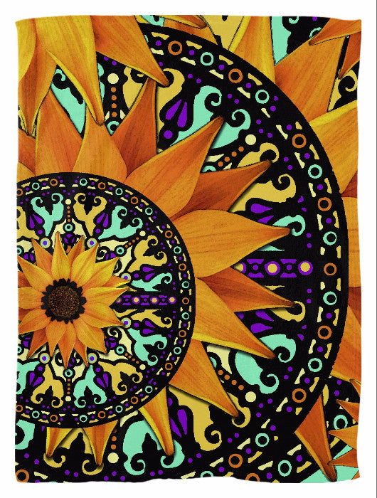 Colorful Sunflower Floral Fleece Blanket - Sunflower Talavera - Fleece Blanket - Fusion Idol Arts - New Mexico Artist Christopher Beikmann