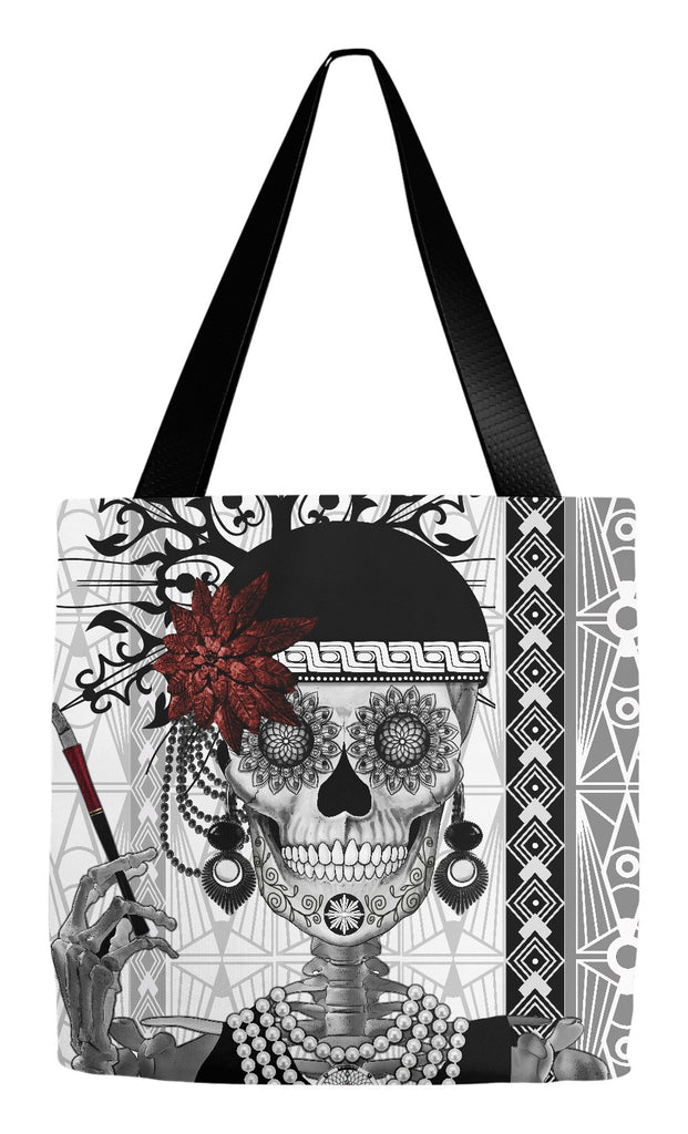 Flapper Girl Sugar Skull Tote Bag - Dia De Los Muertos Bag - Mrs Gloria Vanderbone - Tote Bag - Fusion Idol Arts - New Mexico Artist Christopher Beikmann