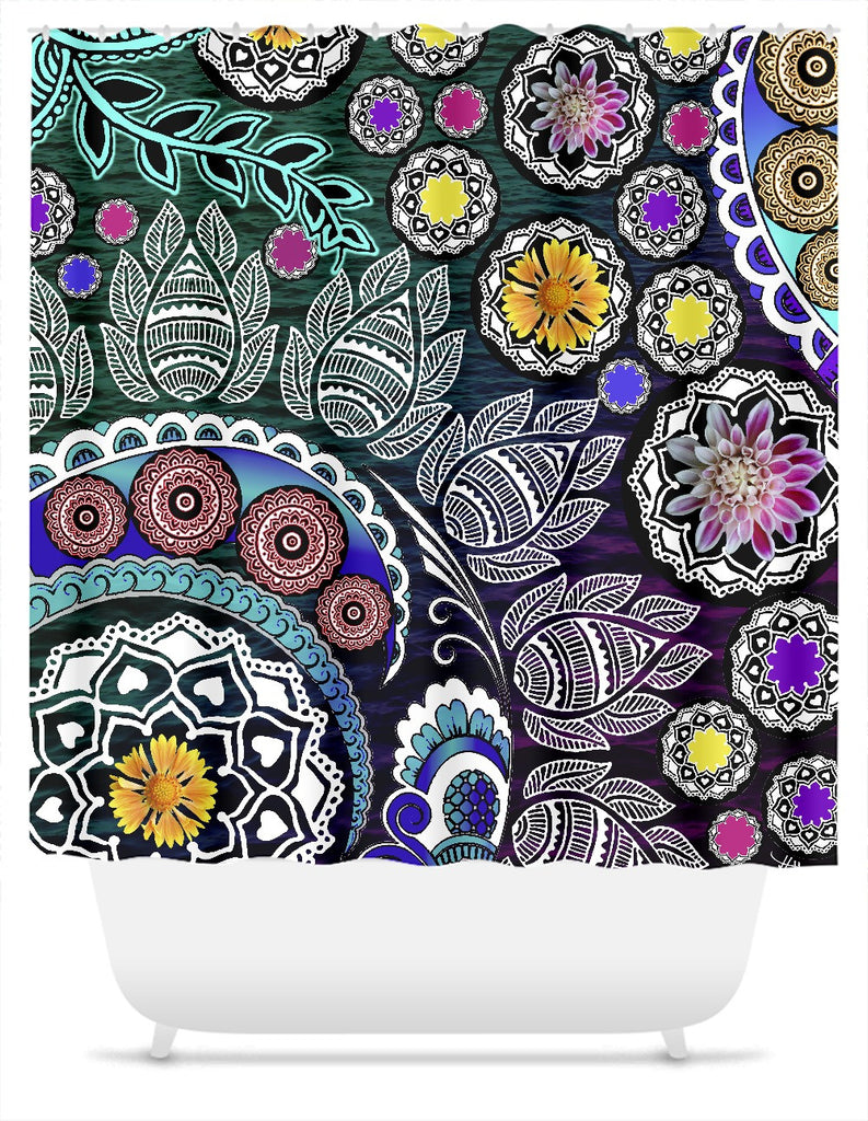 Purple and Green Indian Paisley Shower Curtain - Mehndi Garden - Shower Curtain - Fusion Idol Arts - New Mexico Artist Christopher Beikmann