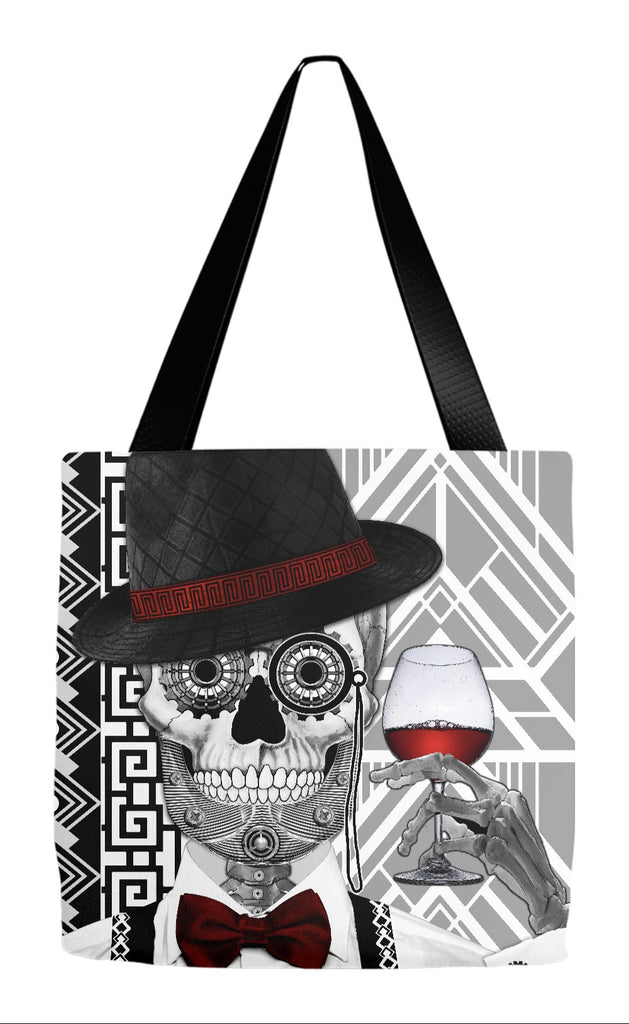 1920s Black and White Sugar Skull Tote Bag - Mr JD Vanderbone - Tote Bag - Fusion Idol Arts - New Mexico Artist Christopher Beikmann