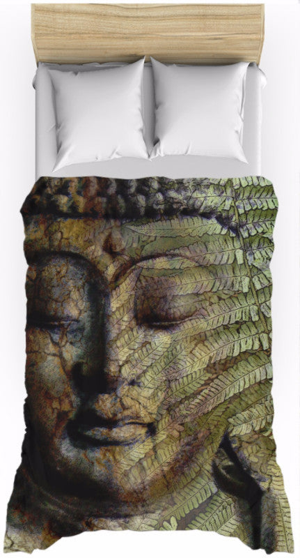 Green and Brown Fern Buddha Duvet Cover - Convergence of Thought - Duvet Cover - Fusion Idol Arts - New Mexico Artist Christopher Beikmann