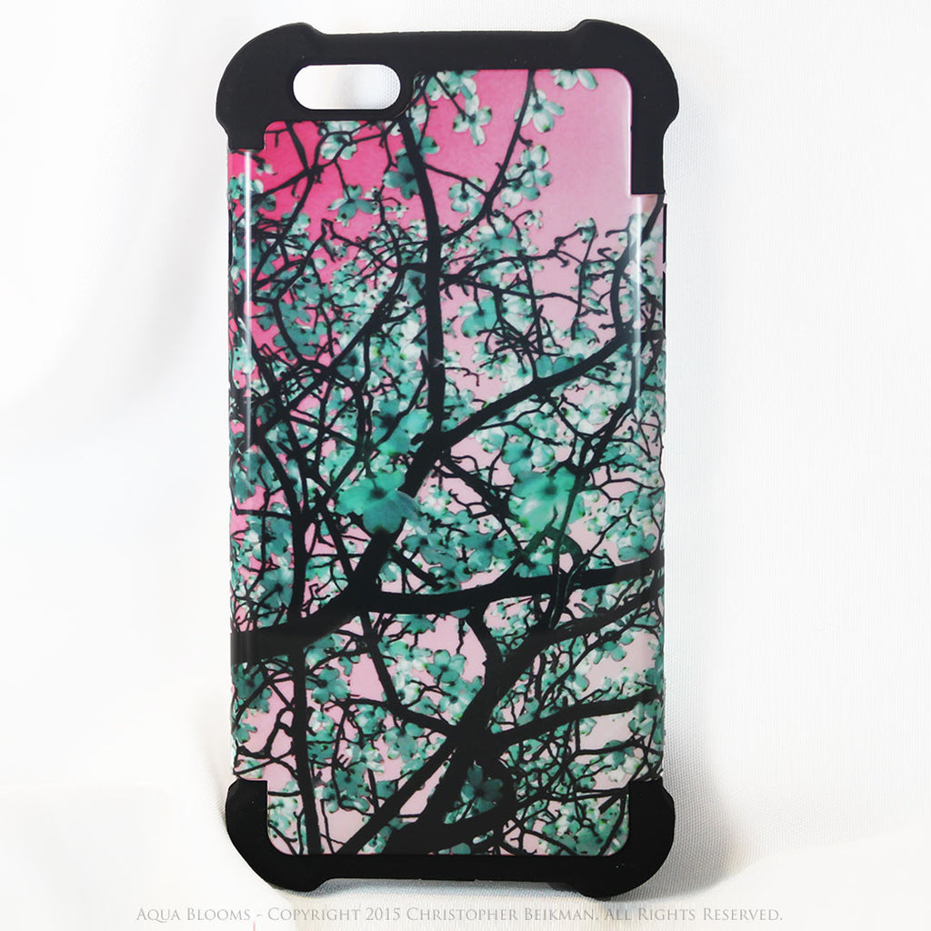 Pink and Turquoise Floral iPhone 6 Plus - 6s Plus Case - Aqua Blooms - Tree Blossom iPhone 6 Plus SUPER BUMPER Case - iPhone 6 6s Plus SUPER BUMPER Case - Fusion Idol Arts - New Mexico Artist Christopher Beikmann