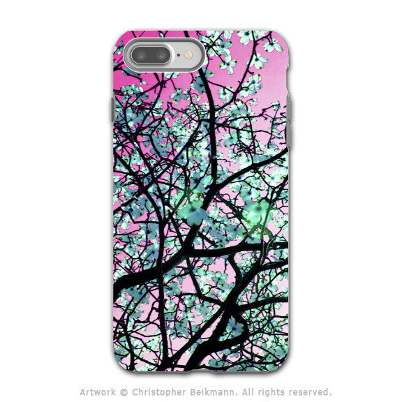 Pink Tree Blossoms - Artistic iPhone 7 PLUS - 7s PLUS Tough Case - Dual Layer Protection - Aqua Blooms - iPhone 7 Plus Tough Case - Fusion Idol Arts - New Mexico Artist Christopher Beikmann